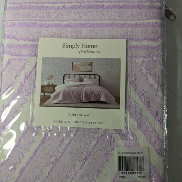NEW- Simply Home by Royal Heritage Home Ellie Euro Sham (26"x26") Cotton Purple - Picture 6 of 6